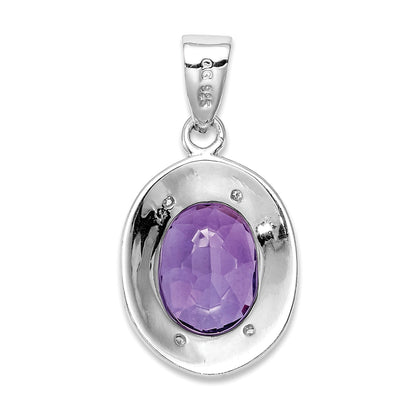 Sterling Silver Rhodium Plated Amethyst And Diamond Pendant