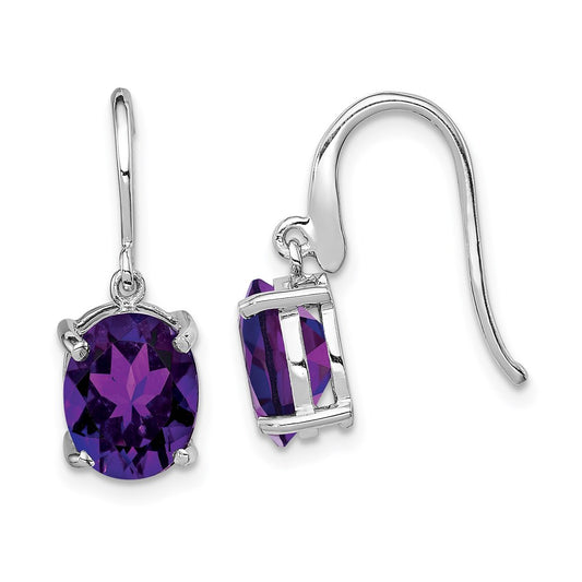 Sterling Silver Rhodium Plated Amethyst Wire Earrings