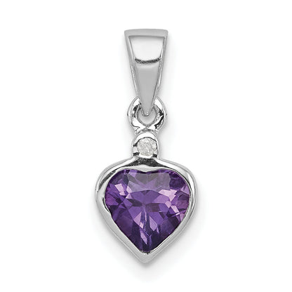 Sterling Silver Rhodium Plated Amethyst And Diamond Pendant