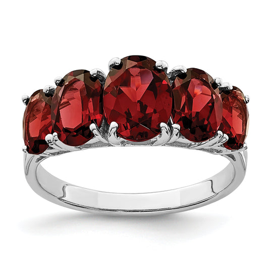 Sterling Silver Rhodium Garnet Ring