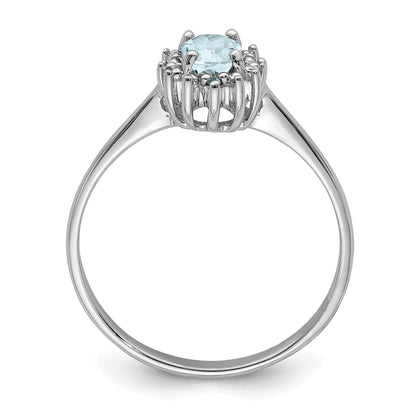 Sterling Silver Rhodium Aquamarine Diamond Ring