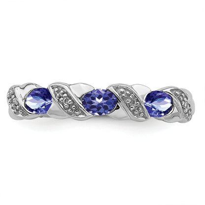 Sterling Silver Rhodium Tanzanite & Diam. Ring