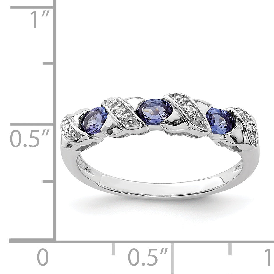 Sterling Silver Rhodium Tanzanite & Diam. Ring