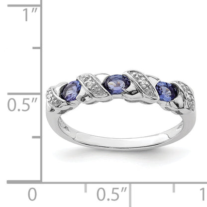 Sterling Silver Rhodium Tanzanite & Diam. Ring