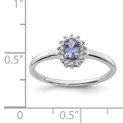 Sterling Silver Rhodium Tanzanite & Diam. Ring