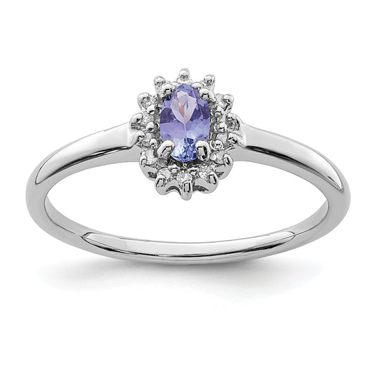 Sterling Silver Rhodium Tanzanite & Diam. Ring