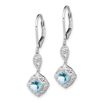 Sterling Silver Rhodium-Plated Aquamarine Lever Back Earrings