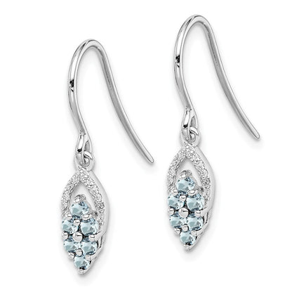 Sterling Silver Rhodium Diamond & Aquamarine Shepherd Hook Earrings
