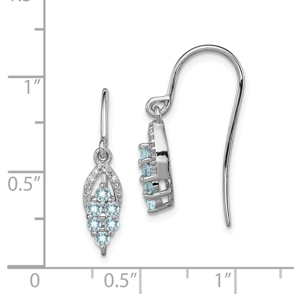 Sterling Silver Rhodium Diamond & Aquamarine Shepherd Hook Earrings