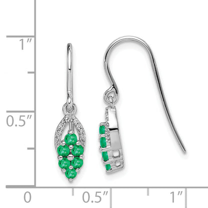 Sterling Silver Rhodium-Plated Diam. & Emerald Shepherd Hook Earrings