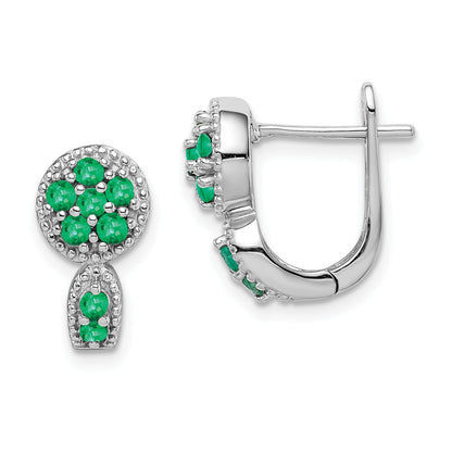 Sterling Silver Rhodium-Plated Emerald Circle Hinged Earrings