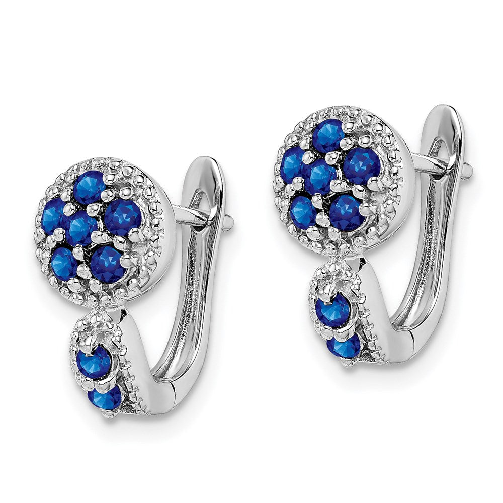Sterling Silver Rhodium Plated With Sapphire Circle Hinged Earrings
