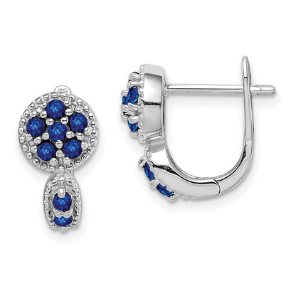 Sterling Silver Rhodium Plated With Sapphire Circle Hinged Earrings