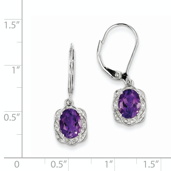 Sterling Silver Rhodium-Plated Diamond And Amethyst Earrings