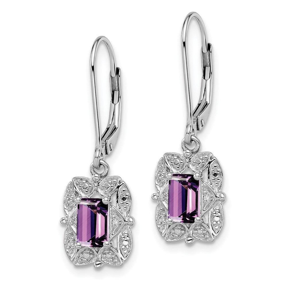 Sterling Silver Rhodium-Plated Diamond And Amethyst Earrings