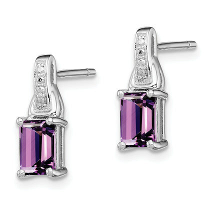 Sterling Silver Rhodium-Plated Diamond And Amethyst Earrings