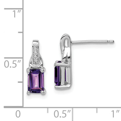 Sterling Silver Rhodium-Plated Diamond And Amethyst Earrings