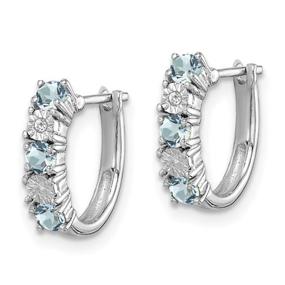 Sterling Silver Rhodium-Plated Aquamarine & Diamond Earrings
