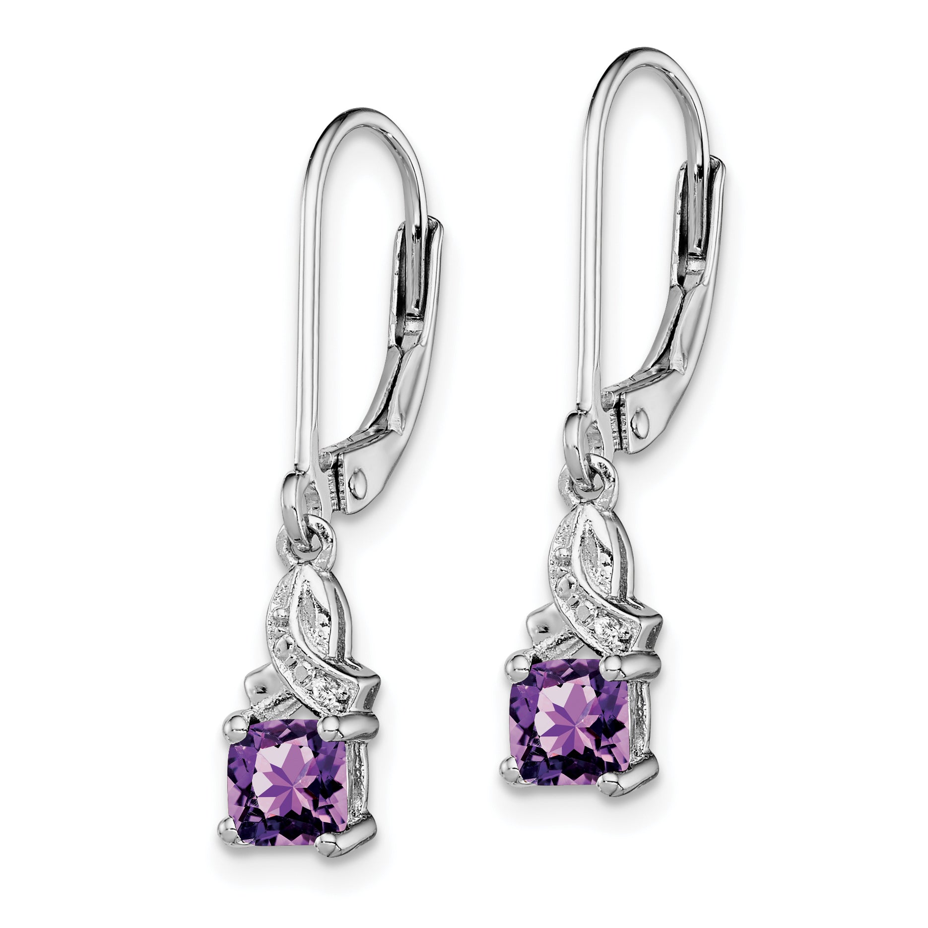 Sterling Silver Rhodium-Plated Amethyst And Diamond Earrings