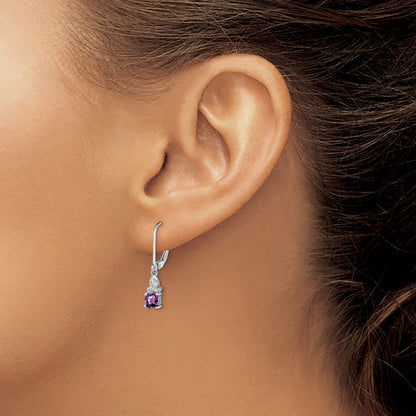Sterling Silver Rhodium-Plated Amethyst And Diamond Earrings