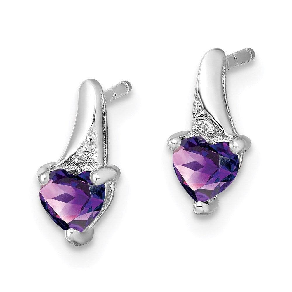 Sterling Silver Rhodium-Plated Amethyst And Diamond Earrings