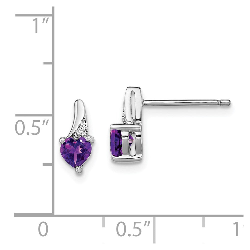 Sterling Silver Rhodium-Plated Amethyst And Diamond Earrings