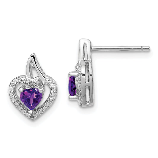 Sterling Silver Rhodium-Plated Amethyst And Diamond Earrings