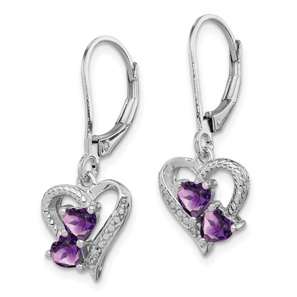 Sterling Silver Rhodium-Plated Amethyst And Diamond Earrings