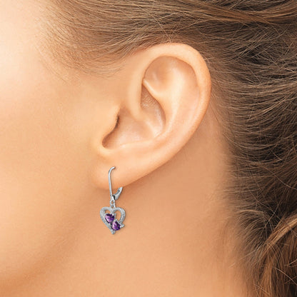 Sterling Silver Rhodium-Plated Amethyst And Diamond Earrings