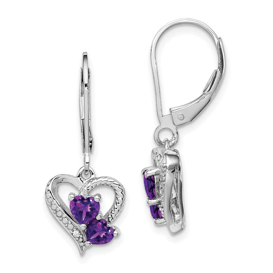 Sterling Silver Rhodium-Plated Amethyst And Diamond Earrings