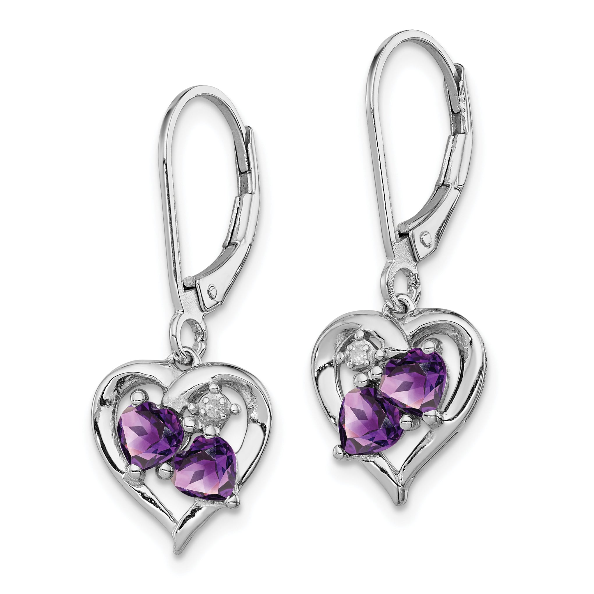 Sterling Silver Rhodium-Plated Amethyst And Diamond Earrings