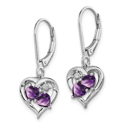 Sterling Silver Rhodium-Plated Amethyst And Diamond Earrings