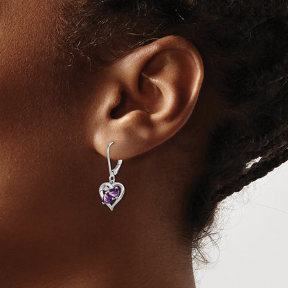 Sterling Silver Rhodium-Plated Amethyst And Diamond Earrings