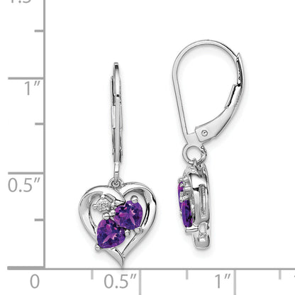 Sterling Silver Rhodium-Plated Amethyst And Diamond Earrings