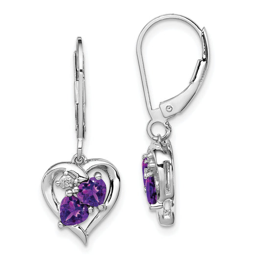 Sterling Silver Rhodium-Plated Amethyst And Diamond Earrings