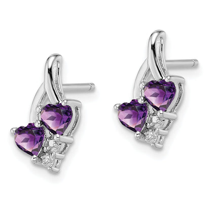 Sterling Silver Rhodium-Plated Amethyst And Diamond Earrings