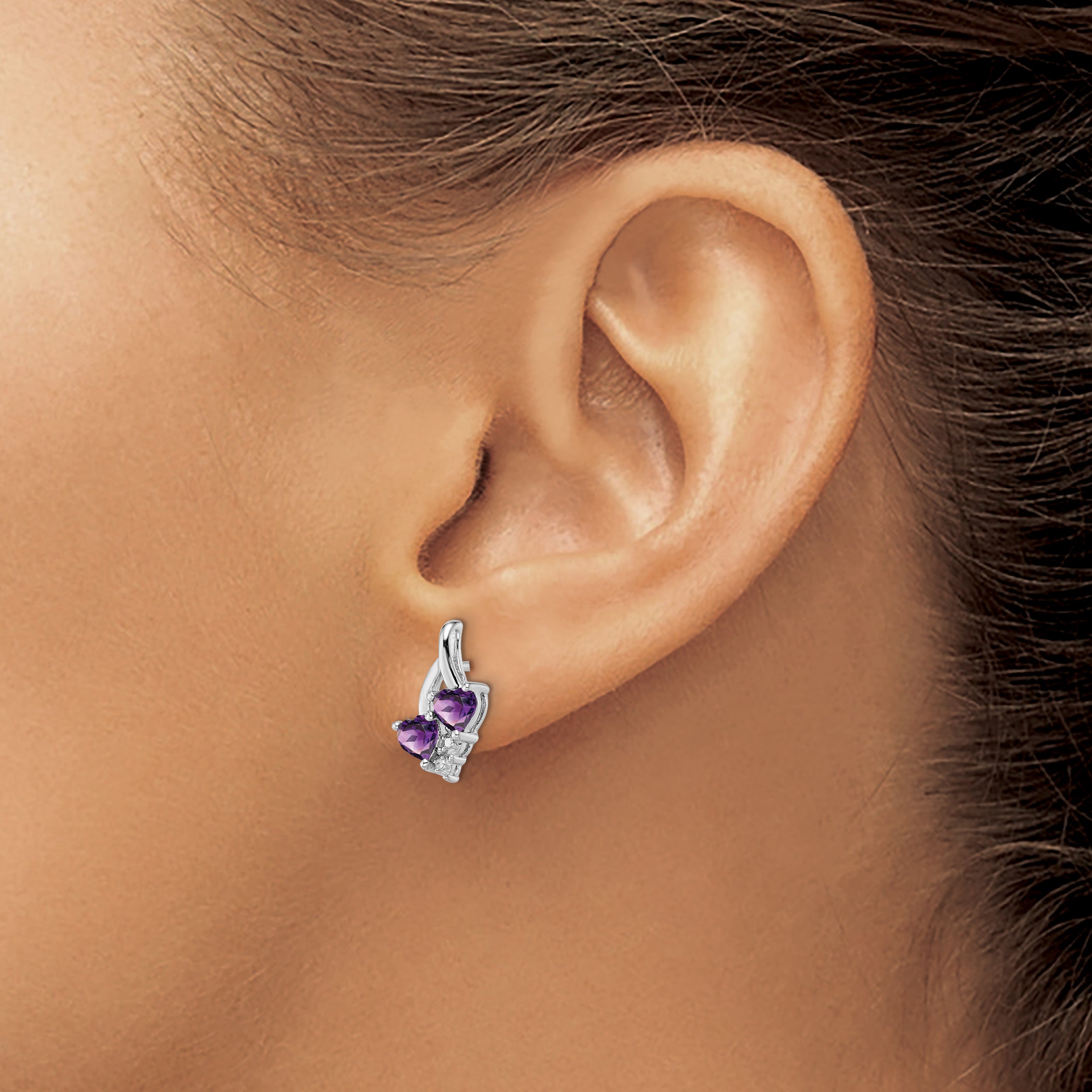 Sterling Silver Rhodium-Plated Amethyst And Diamond Earrings