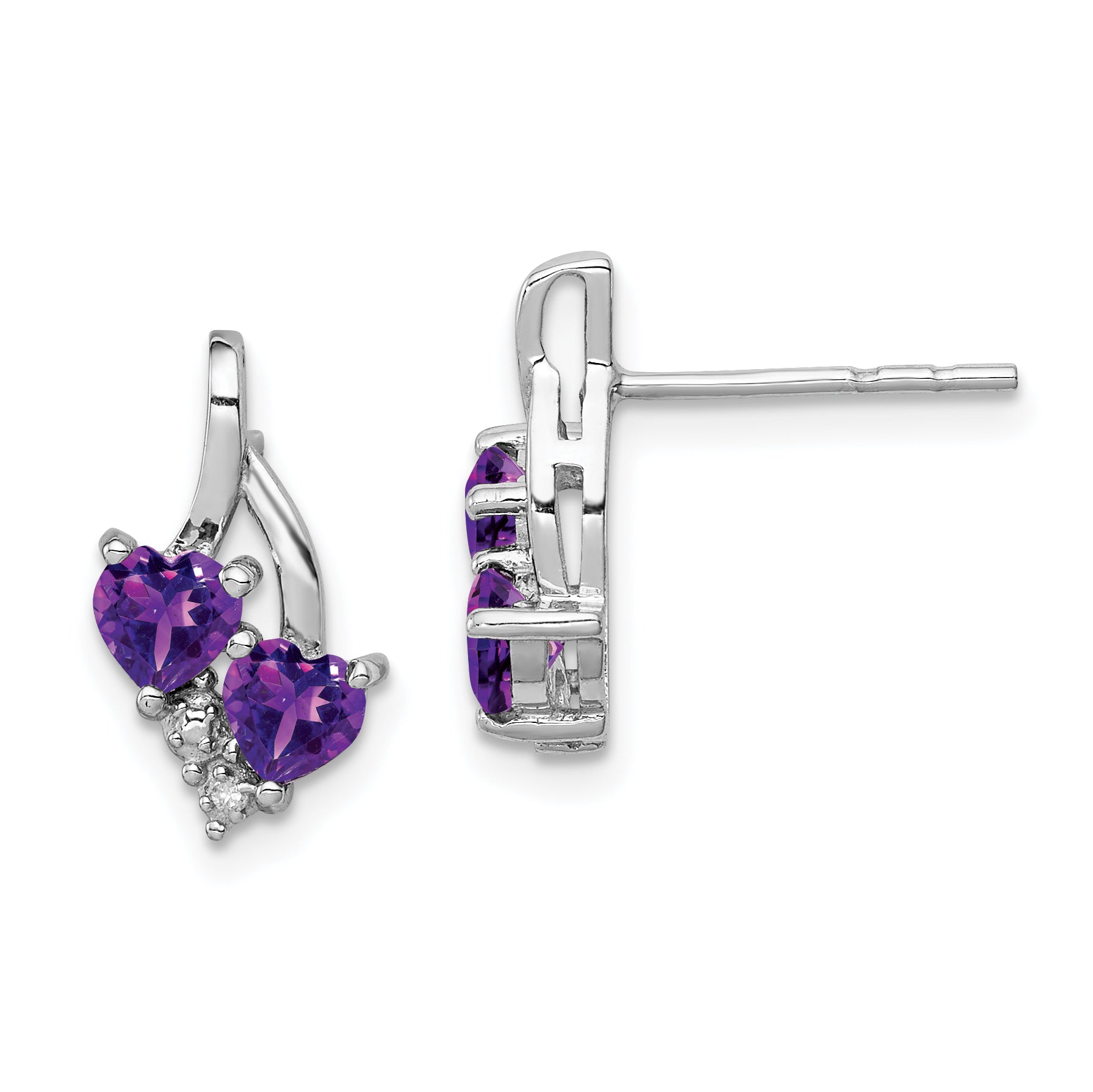 Sterling Silver Rhodium-Plated Amethyst And Diamond Earrings