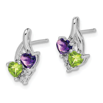 Sterling Silver Rhodium-Plated Amethyst Peridot Diamond Earrings