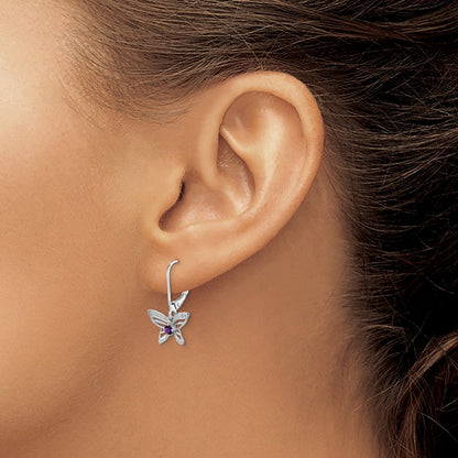 Sterling Silver Rhodium-Plated Amethyst And Diamond Butterfly Earrings