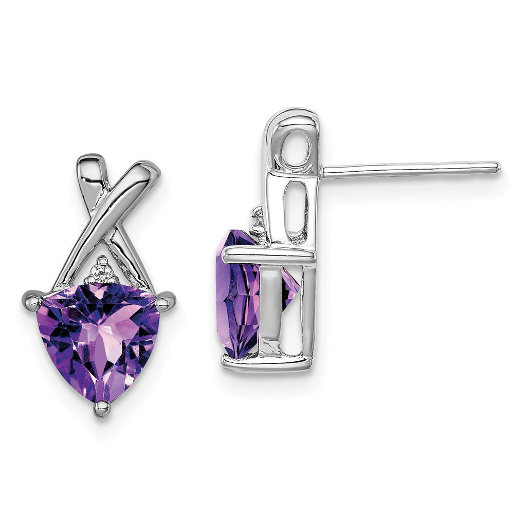 Sterling Silver Rhodium Plated Amethyst And White Topaz Post Earrings