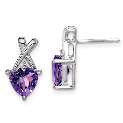 Sterling Silver Rhodium Plated Amethyst And White Topaz Post Earrings