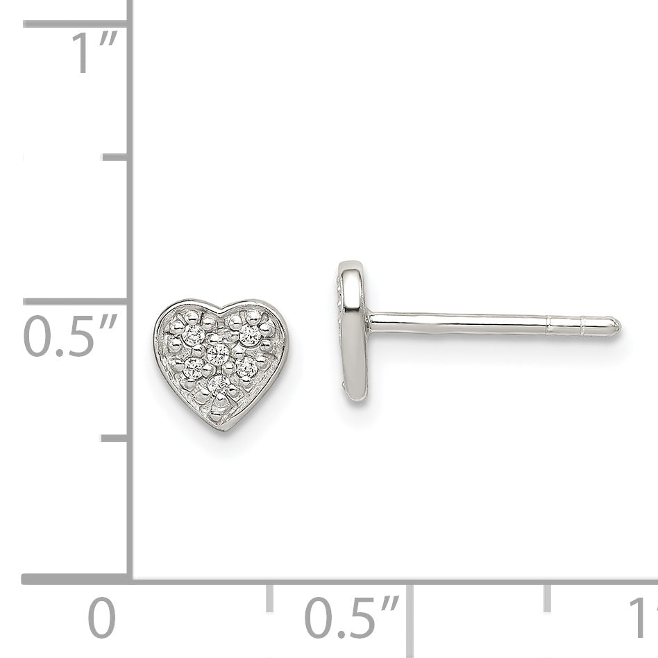Sterling Silver Cz Heart Post Earrings