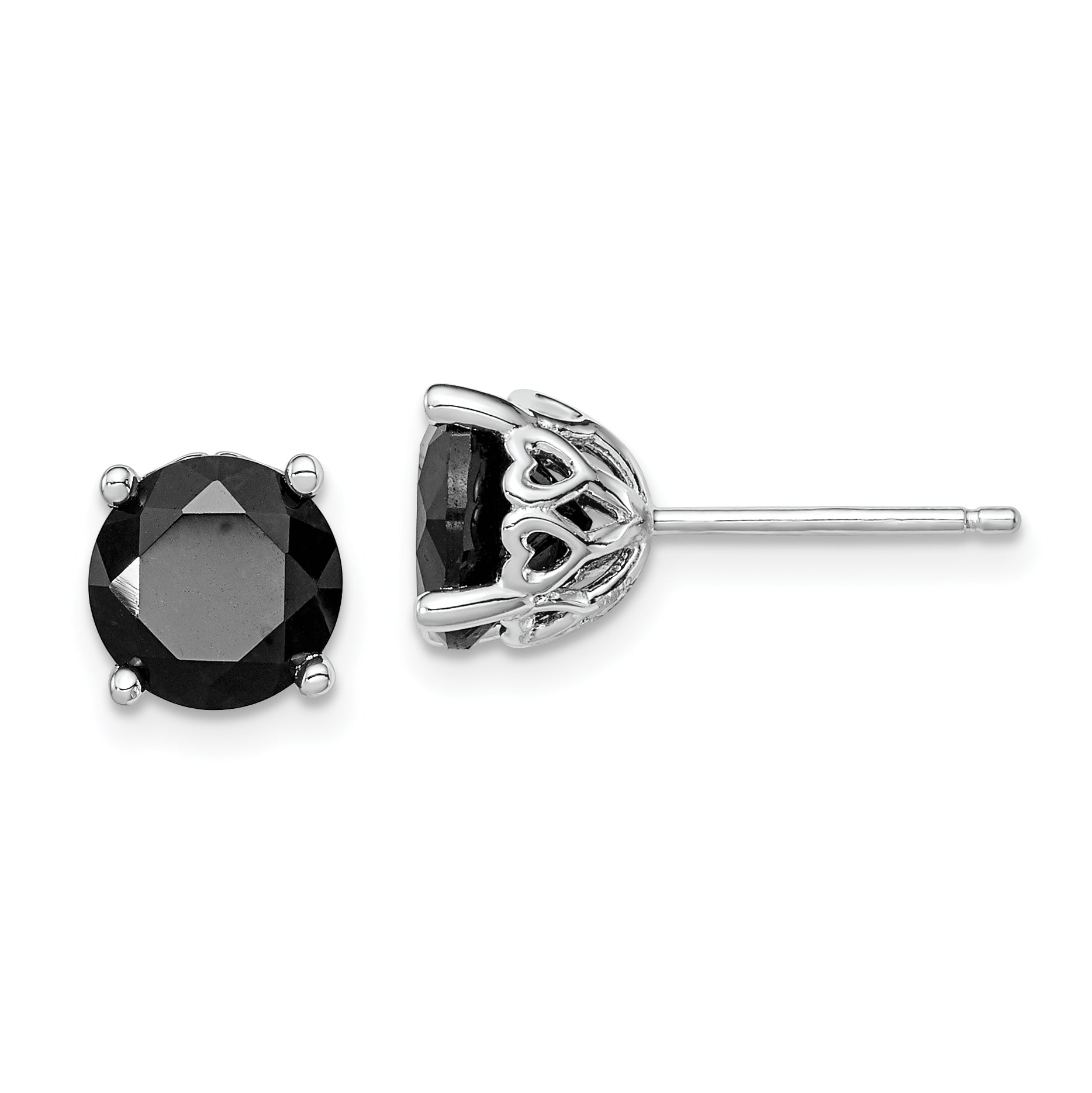Sterling Silver Rhodium-Plated Black Sapphire Post Earrings