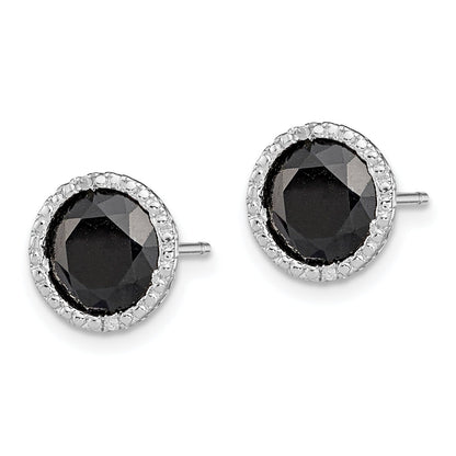 Sterling Silver Rhodium-Plated Black Sapphire & Diamond Post Earrings