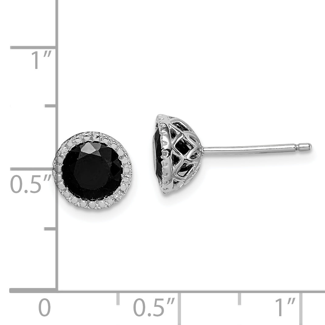 Sterling Silver Rhodium-Plated Black Sapphire & Diamond Post Earrings