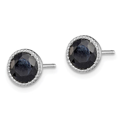 Sterling Silver Rhodium-Plated Black Sapphire Post Earrings