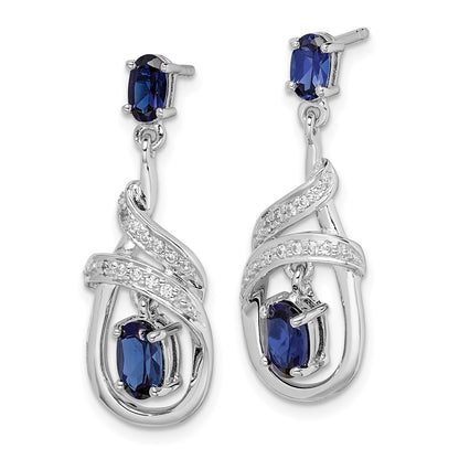 Sterling Silver Rhodium-Plated Lab Created Sapphire Cz Post Earrings