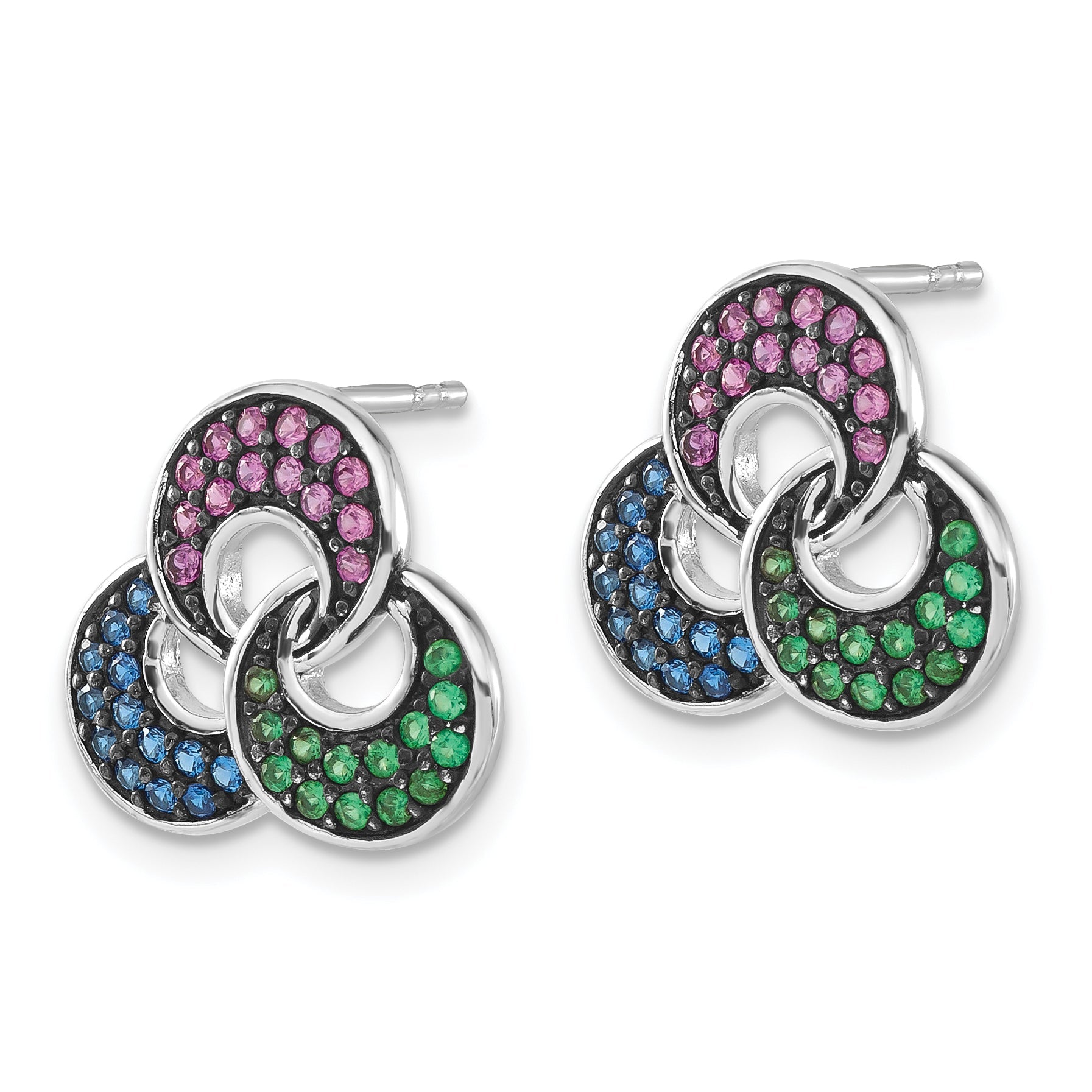 Sterling Silver W/ Black Rhodium Synthetic Spinel & Ruby Post Earrings