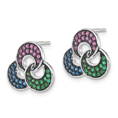 Sterling Silver W/ Black Rhodium Synthetic Spinel & Ruby Post Earrings